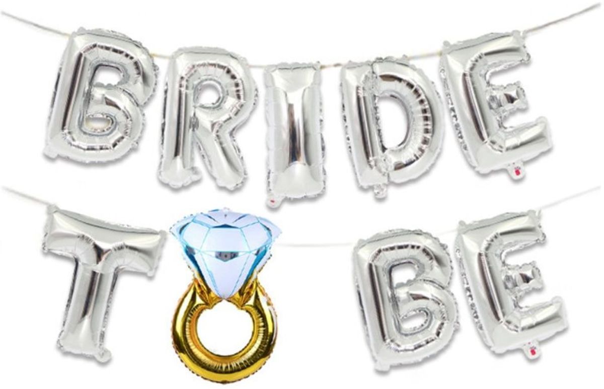 Folie Ballon met Tekst BRIDE TO BE met Diamanten Ring | Zilver | Bruiloft Accessoires